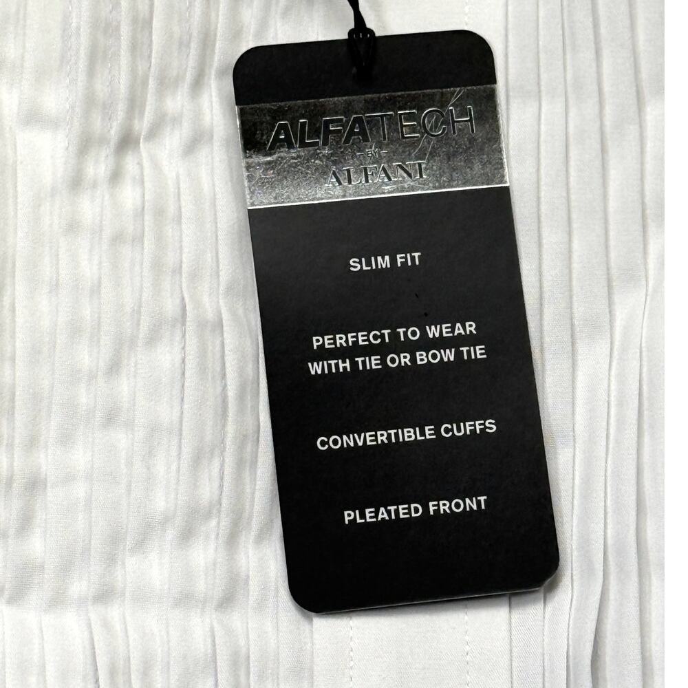 Alfani Men's Slim Fit Pleated Panel Formal Shirt, White 16-16.5 32-33 $80 - Picture 8 of 9